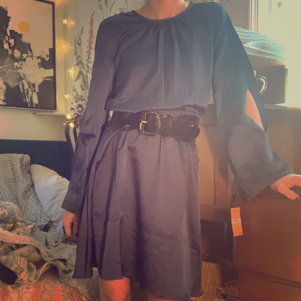 Rachel Roy Blue Long Sleeve Tie Back Dress